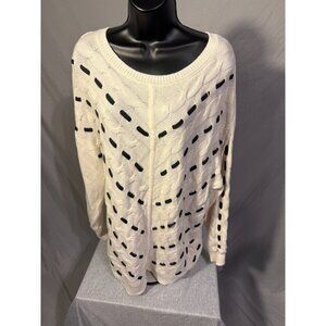 Lane Bryant Knit Sweater White Black Ribbon Accents Womens 1X14/16 Feminine Chic